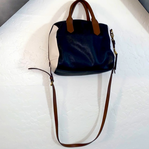 FOSSIL 3 Tone Black/White/Brown Buttery Soft Leather Satchel/Shoulder EUC - Picture 14 of 17